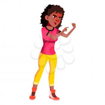 Teen Girl Poses Vector. Black. Afro American. Caucasian, Positive. For Presentation, Print, Invitation Design. Isolated Cartoon Illustration
