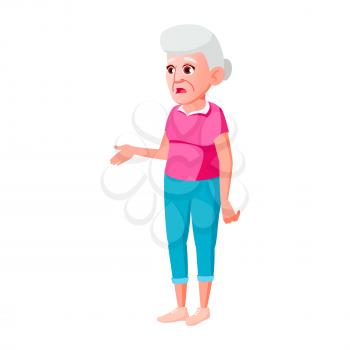 Old Woman Poses Vector. Elderly People. Senior Person. Aged. Tourist, Tourism. Positive Pensioner. Web, Brochure, Poster Design. Isolated Cartoon Illustration
