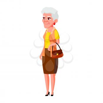 Old Woman Poses Vector. Elderly People. Senior Person. Aged. Cheerful Grandparent. Presentation, Invitation, Card Design. Isolated Cartoon Illustration
