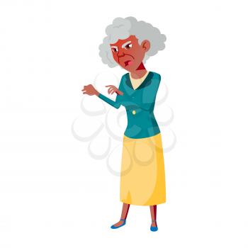 Old Woman Poses Vector. Black. Afro American. Elderly People. Senior Person. Aged. Funny Pensioner. Leisure. Postcard, Announcement, Cover Design. Isolated Cartoon Illustration
