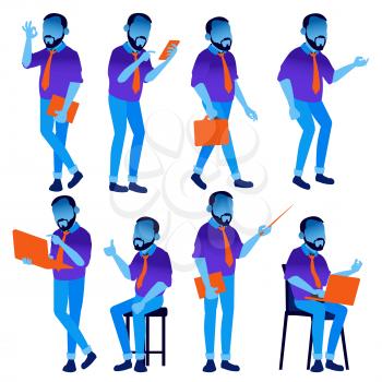 Man Set Vector. Modern Gradient Colors. People Different Poses. Business Character. Office Person. Isolated Flat Illustration