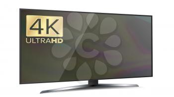 4k TV Vector Screen. Ultra HD Resolution Format. Modern LCD Digital Wide Television Plasma Concept. Isolated Illustration