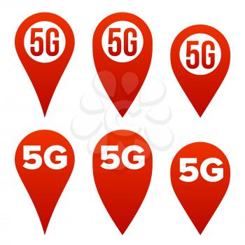 5G Pointer Sign Set Vector. Red Icon. Internet Wi-Fi Connection Standard. Speed Sign. Wireless Internet Network Future Technology. Illustration
