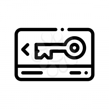Electronic Card Key Vector Sign Thin Line Icon. Door Plastic Electronic Key, Hotel Performance Of Service Equipment Linear Pictogram. Business Hostel Items Monochrome Contour Illustration