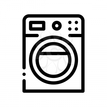 Washing House Machine Vector Sign Thin Line Icon. Laundry Clothes Washer Machine, Hotel Performance Of Service Equipment Linear Pictogram. Business Hostel Items Monochrome Contour Illustration