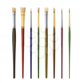 Realistic Artist Paintbrushes Set. Paint Brush Set Isolated On White Background.