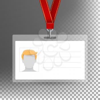 Blank Badge With Ribbon, Lanyard Vector. Identification Card Template. Transparent