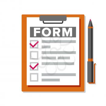 Claim Form Vector. Medical, Office Paperwork. Clipboard. Checklist, Complete Tasks. Pen To-Do List Flat Illustration