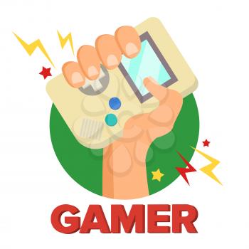Gamer Concept Vector. Games Digital Design. Portable Console, Controller Symbol, Gamepad. Old Gadget. Game boy. Isolated Cartoon Illustration