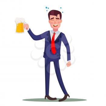 Drunk Businessman Vector. Relaxing Concept. Meet Up Party. Celebrating Victory In Office. Flat Illustration