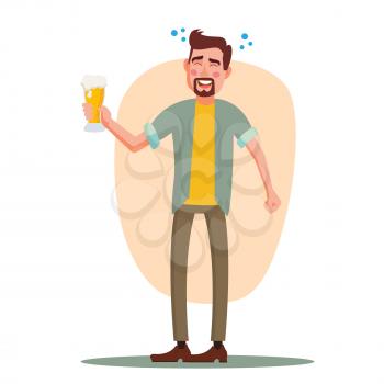 Drunk Office Worker Vector. Have Fun. Cheers Party Concept. Celebrating, Gesturing. Corporate Party. Isolated On White Illustration