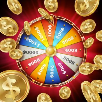 Fortune Wheel Poster Vector. Spinning Lucky Roulette. Prize Concept Background. Casino Club Illustration