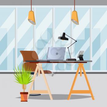 Office Interior Vector. Modern Business Workspace. Office With Furniture. Flat Illustration