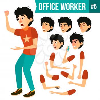 Office Worker Vector. Face Emotions, Various Gestures. Animation Creation Set. Business Man. Professional Cabinet Workman, Officer, Clerk. Isolated Cartoon Character Illustration