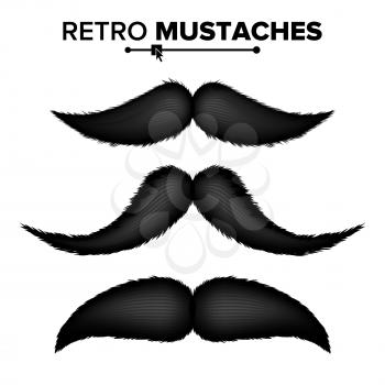 Hair Mustaches Set Vector. Barber Shop. Funny Curly Black Mustache. Isolated On White Illustration