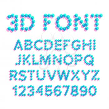 3D Font Pixel Vector. Digital Holographic Font. Typography. Illustration