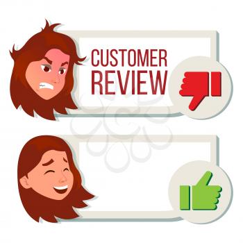 Customer Review Vector. Happy And Unhappy Woman. Review Rating. Testimonials Messages. Store Quality Work. Isolated Flat Cartoon Character Illustration