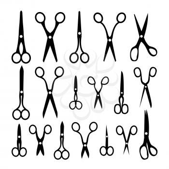 Scissor Icon Set Vector. Different Types. Opened And Closed. Hairdressing. Hair. Isolated illustration