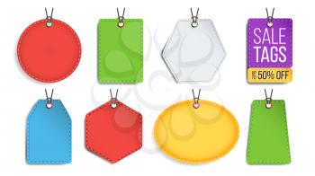 Sale Tags Blank Vector. Color Empty Shopping Discounts Stickers. Template Discount Hanging Banners Set