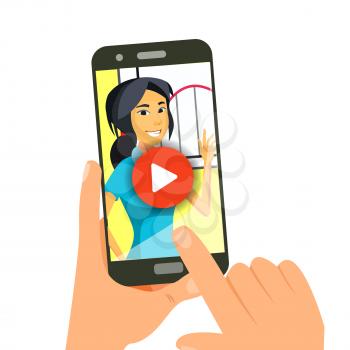 Video Tutorial Vector. Streaming Application. Online Education. Distance Knowledge Growth. Business Concept. Smart phone. Webinar Training. Flat Isolated Illustration