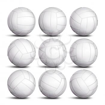 Realistic Volleyball Ball Set Vector. Classic Round White Ball. Different Views. Sport Game Symbol. Isolated