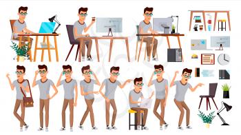 Office Worker Vector. Set. Businessman Worker. Happy Job. Partner, Clerk, Servant Employee Isolated Flat Cartoon Illustration