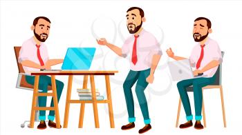 Office Worker Vector. Face Emotions, Various Gestures. Creation Set. Business Worker. Career. Professional Workman, Officer, Clerk Flat Cartoon Illustration
