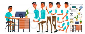 Office Worker Vector. Face Emotions, Various Gestures. Animation Creation Set. Business Person. Career. Modern Employee, Workman, Laborer. Flat Cartoon Character Illustration
