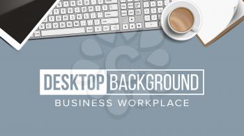 Workplace Background Vector. Place For Text. Desktop Modern Devices. Realistic Illustration