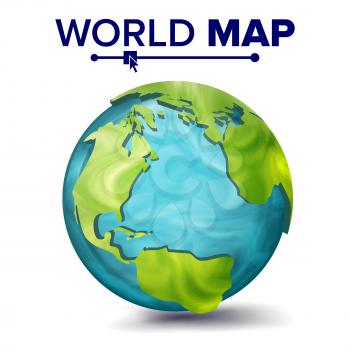 World Map Vector. 3d Planet Sphere. Earth With Continents. North America, South America, Africa, Europe