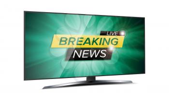 Breaking News Live Background Vector. Green TV Screen. Business Banner Design Template. Isolated On White