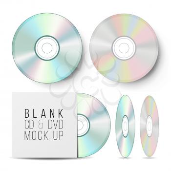 CD Disc Set Vector. Realistic Mock Up With DVD Case. Blank Compact Disc. Music Plastic Sound Data. Video Blue-ray, Information Medium Isolated