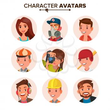 Character People Avatar Set Vector. Face, Emotions. Default Avatar Placeholder Collection. Cartoon, Comic Art Flat Isolated Illustration