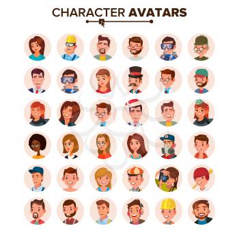 People Avatars Set Vector. Face, Emotions. Default Characters Avatar Placeholder Collection. Cartoon, Comic Art Flat Isolated Illustration