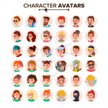 Character People Avatar Set Vector. Face. Default Avatar Placeholder. Cartoon, Comic Art Flat Isolated Illustration