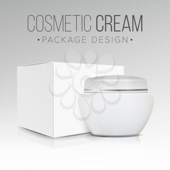 Realistic Cosmetic Box Blank Vector. White Paper Or Cardboard Box. Natural Cosmetics Packaging Illustration.