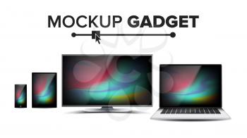 Gadget And Device Mockup Vector. Trendy Electronic Gadgets. Isolated Illustration
