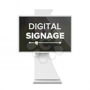 Digital Signage Vector. Front And Half Side View. For Showcasing Information, Advertising Projects. Isolated Illustration