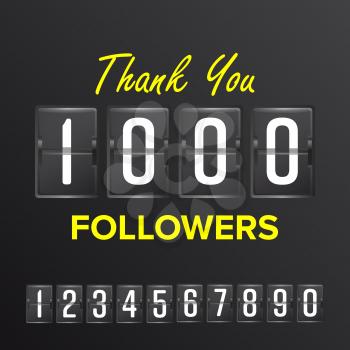 Thank You 1000 Followers Sign Vector. Thanks Design Label. Blogger Celebrates Large Number Of Followers. Illustration