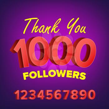 Vector Thanks Design Vector. Web User Celebrates Large Number Of Subscribers. Blogger Network Friends Snd Followers. Illustration