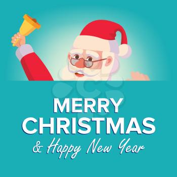 Merry Christmas Greeting Card With Santa Claus Vector. Place For Text. Brochure Design Template. Holidays Decoration Illustration