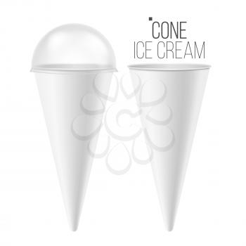 Ice Cream Cone Vector. For Ice Cream, Sour Cream. Clean Packaging. Food Bucket Cone Container. Isolated On White Background Illustration.