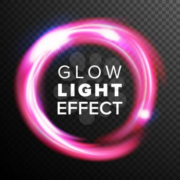 Red Circles Glow Light Effect Vector. Energy Line Neon Swirl Ray Streaks. Abstract Lens Flares. Design Element For Technology Future Concept. Isolated On Transparent Background