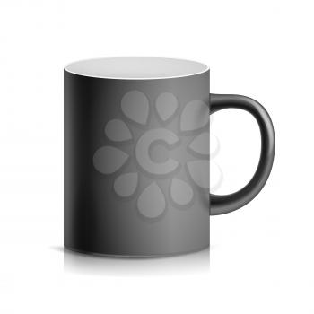 Black Cup, Mug Vector. 3D Realistic Ceramic Or Plastic Cup Isolated On White Background. Classic Blank Cup With Handle Illustration.