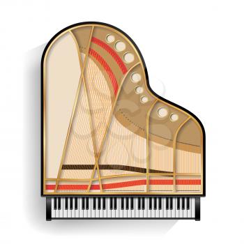 Black Grand Piano Opened Icon Vector With Shadow. Realistic Keyboard. Isolated Illustration.