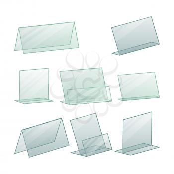 Table Blank Plastic Stand Holder Vector. Empty Business Information Plexiglass Holder. For Menu Paper Calendar Card. Isolated Illustration