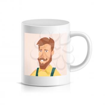 Print Photo On Cup Vector. Realistic Personalized Mug Mock Up Isolated Illustration
