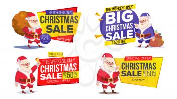 Big Christmas Sale Banner Template With Happy Santa Claus Vector. Sale Background Illustration. For Web, Flyer, Xmas Card, Advertising.