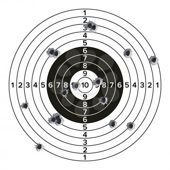 Bullet Holes In Target Vector. Success Shot. Paper Shooting Target For Shooting Competition. Illustration