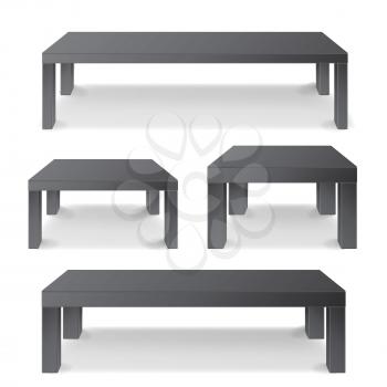 Black Table, Stand Vector. 3D Stand Template For Object Presentation. Realistic Vector